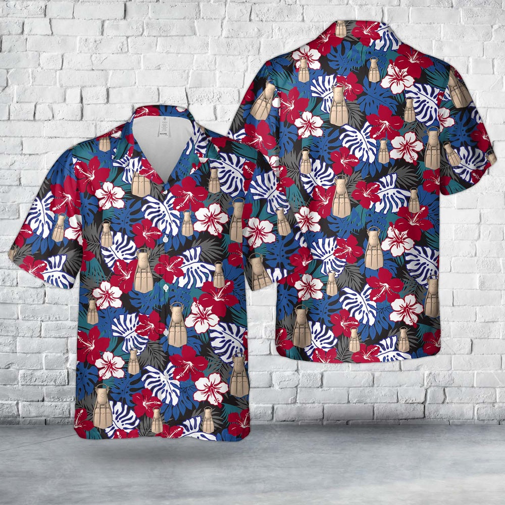 Us Navy Hawaiian Shirt, US Navy Diver Fin Hawaiian Shirt, Military Hawaiian Shirt
