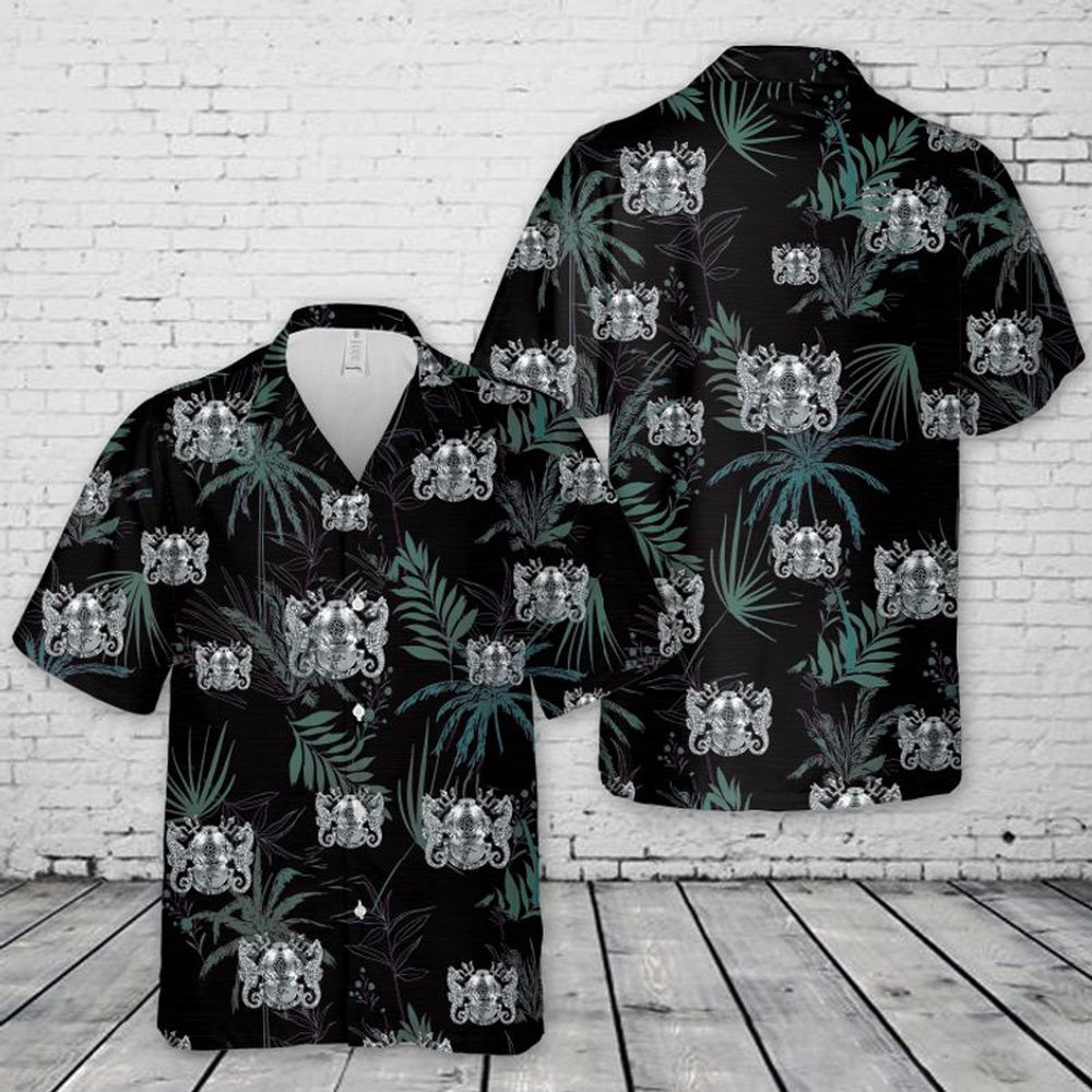 Us Navy Hawaiian Shirt, US Navy Diving Medical Technician Insignia Hawaiian Shirt, Military Hawaiian Shirt