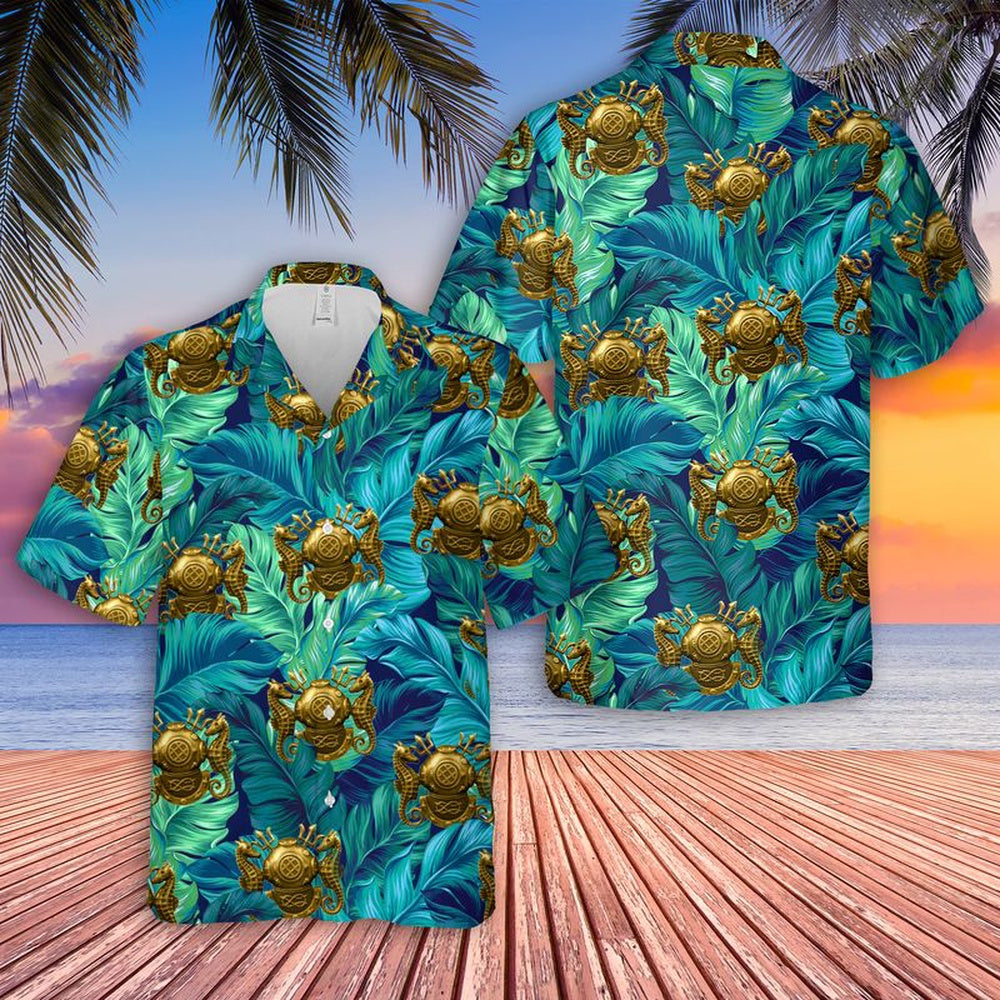 Us Navy Hawaiian Shirt, US Navy Diving Officer Hawaiian Shirt, Military Hawaiian Shirt
