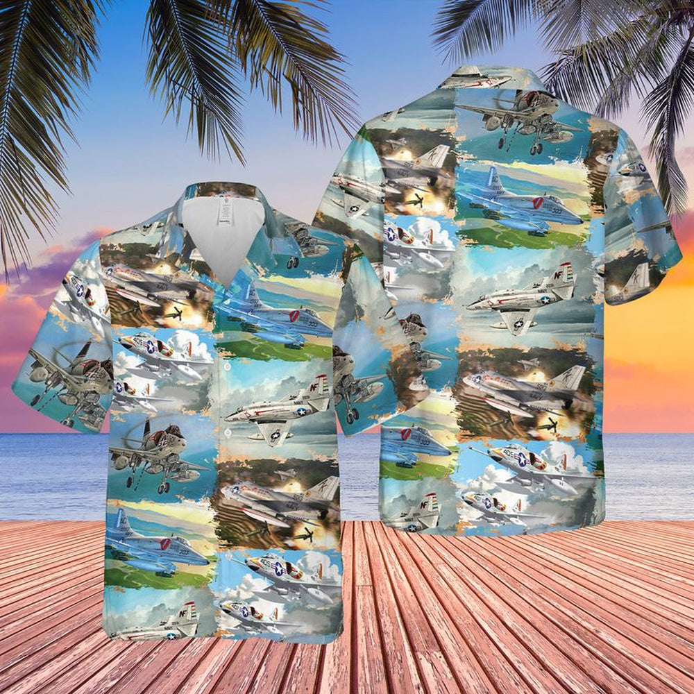 Us Navy Hawaiian Shirt, US Navy Douglas A-4 Skyhawk Hawaiian Shirt, Military Hawaiian Shirt
