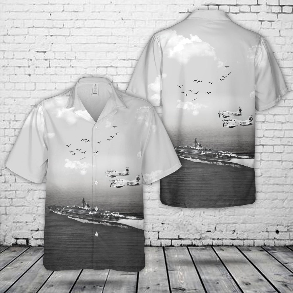 Us Navy Hawaiian Shirt, US Navy Douglas AD-5W Skyraider from Carrier Airborne Early Warning Squadron 12 (VAW-12) Hawaiian Shirt