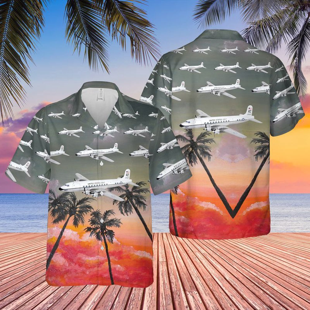 Us Navy Hawaiian Shirt, US Navy Douglas C-118 Liftmaster Of VR-21 Hawaiian Shirt, Military Hawaiian Shirt