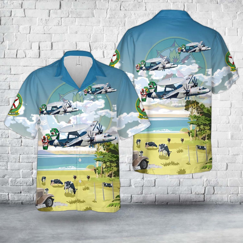 Us Navy Hawaiian Shirt, US Navy E-2C Hawkeye VAW-115 Liberty Bells Hawaiian Shirt, Military Hawaiian Shirt