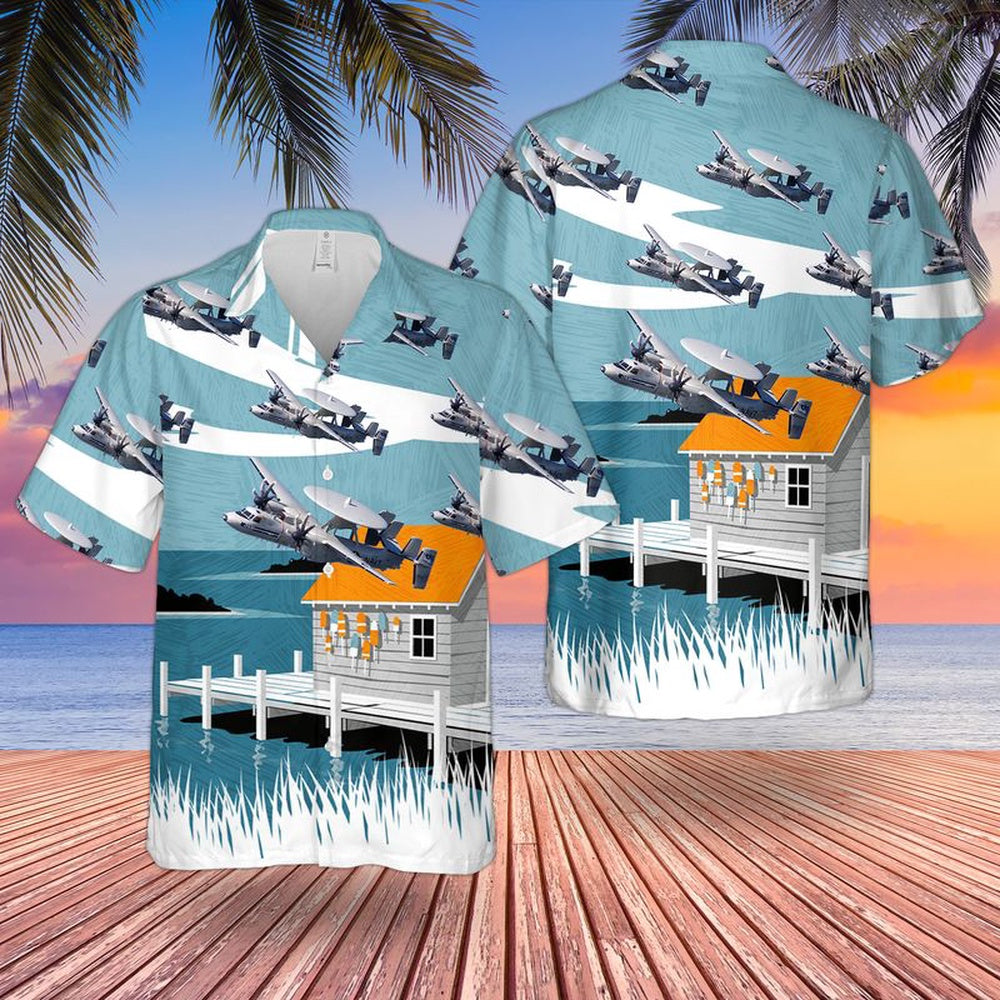 Us Navy Hawaiian Shirt, US Navy E-2C Of VAW-77 Nightwolves Hawaiian Shirt, Military Hawaiian Shirt