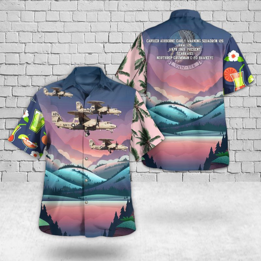 Us Navy Hawaiian Shirt, US Navy E-2D Hawkeye AB-603 Of VAW-126 Seahawks Hawaiian Shirt, Military Hawaiian Shirt