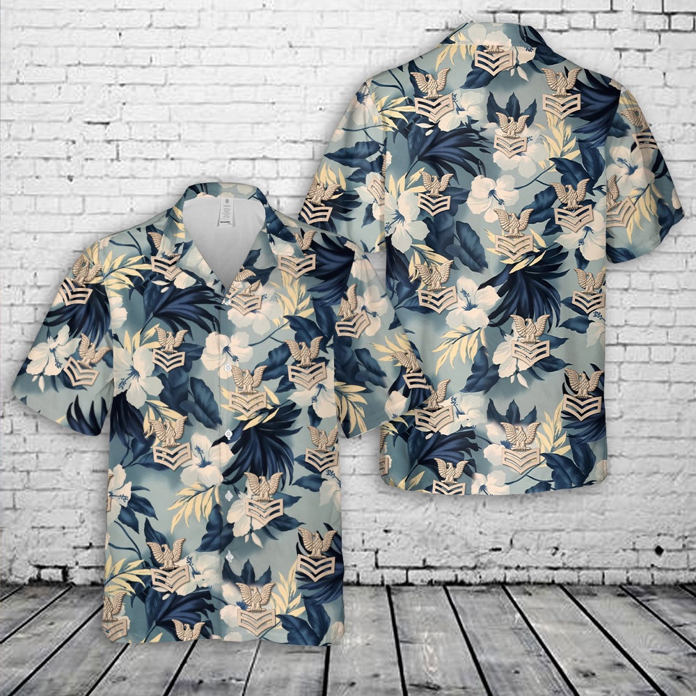 Us Navy Hawaiian Shirt, US Navy E-6 Petty Officer 1st Class Hawaiian Shirt, Military Hawaiian Shirt