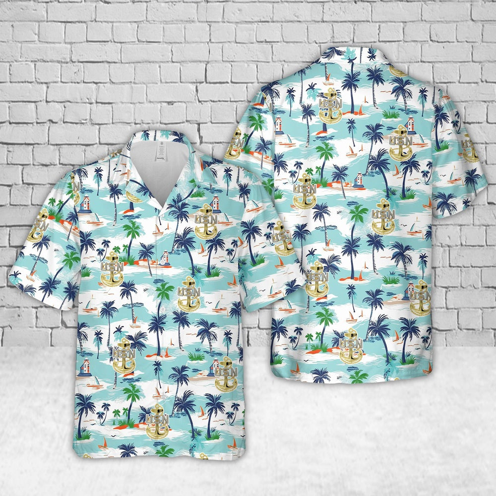 Us Navy Hawaiian Shirt, US Navy E-7 Chief Petty Officers Anchor Hawaiian Shirt, Military Hawaiian Shirt