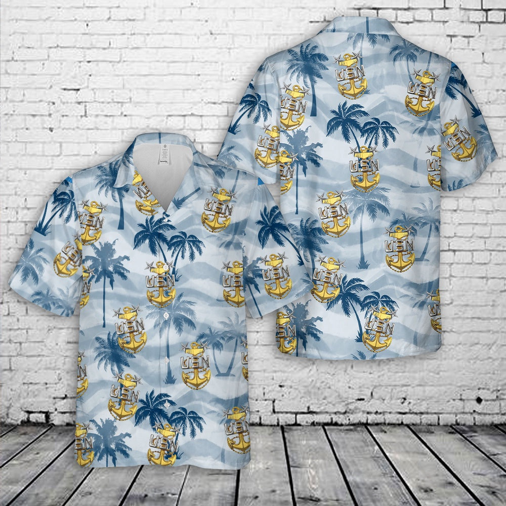 Us Navy Hawaiian Shirt, US Navy E-9 Master Chief Petty Officers Anchor Hawaiian Shirt, Military Hawaiian Shirt