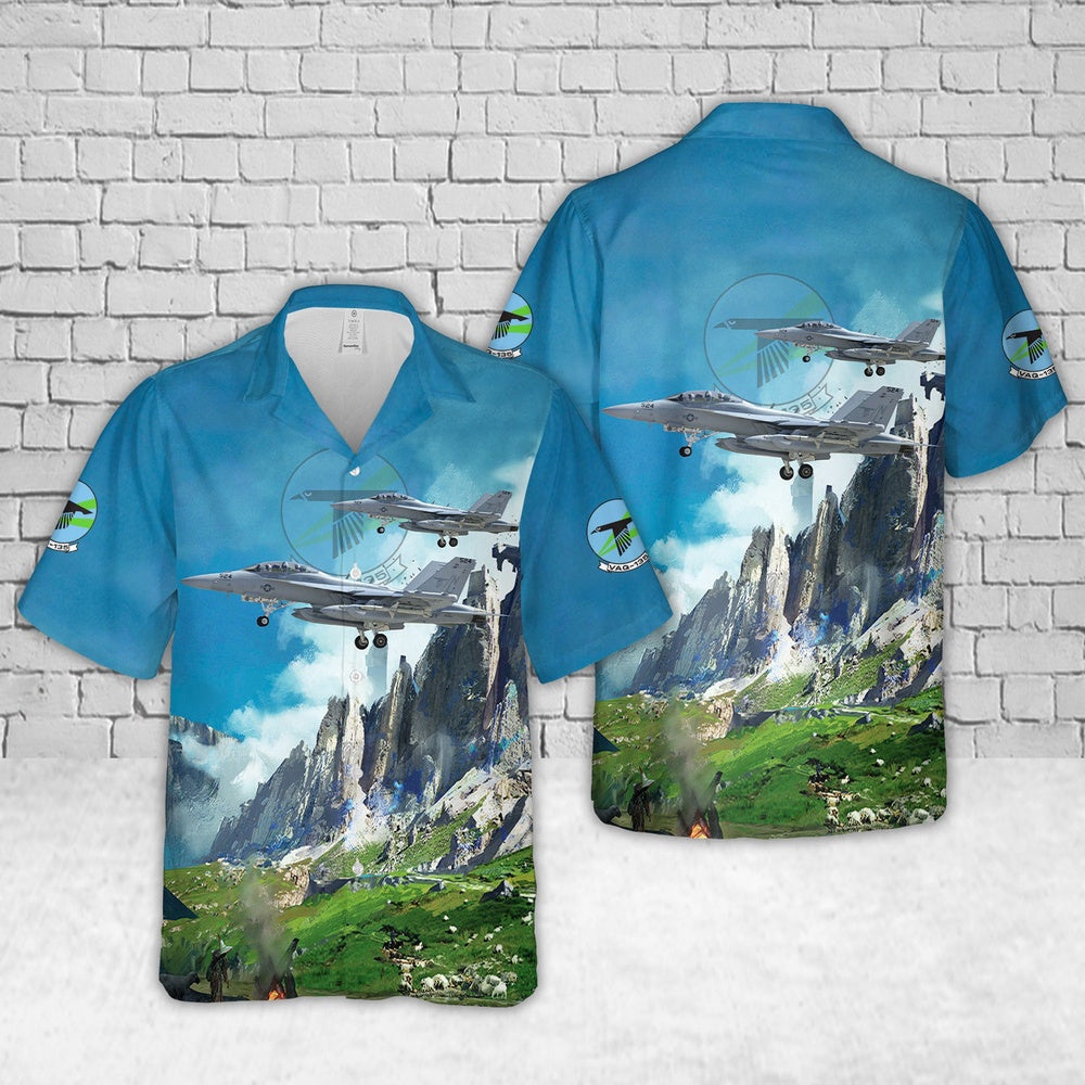 Us Navy Hawaiian Shirt, US Navy EA-18G Growler Of VAQ-135 Black Ravens Hawaiian Shirt, Military Hawaiian Shirt