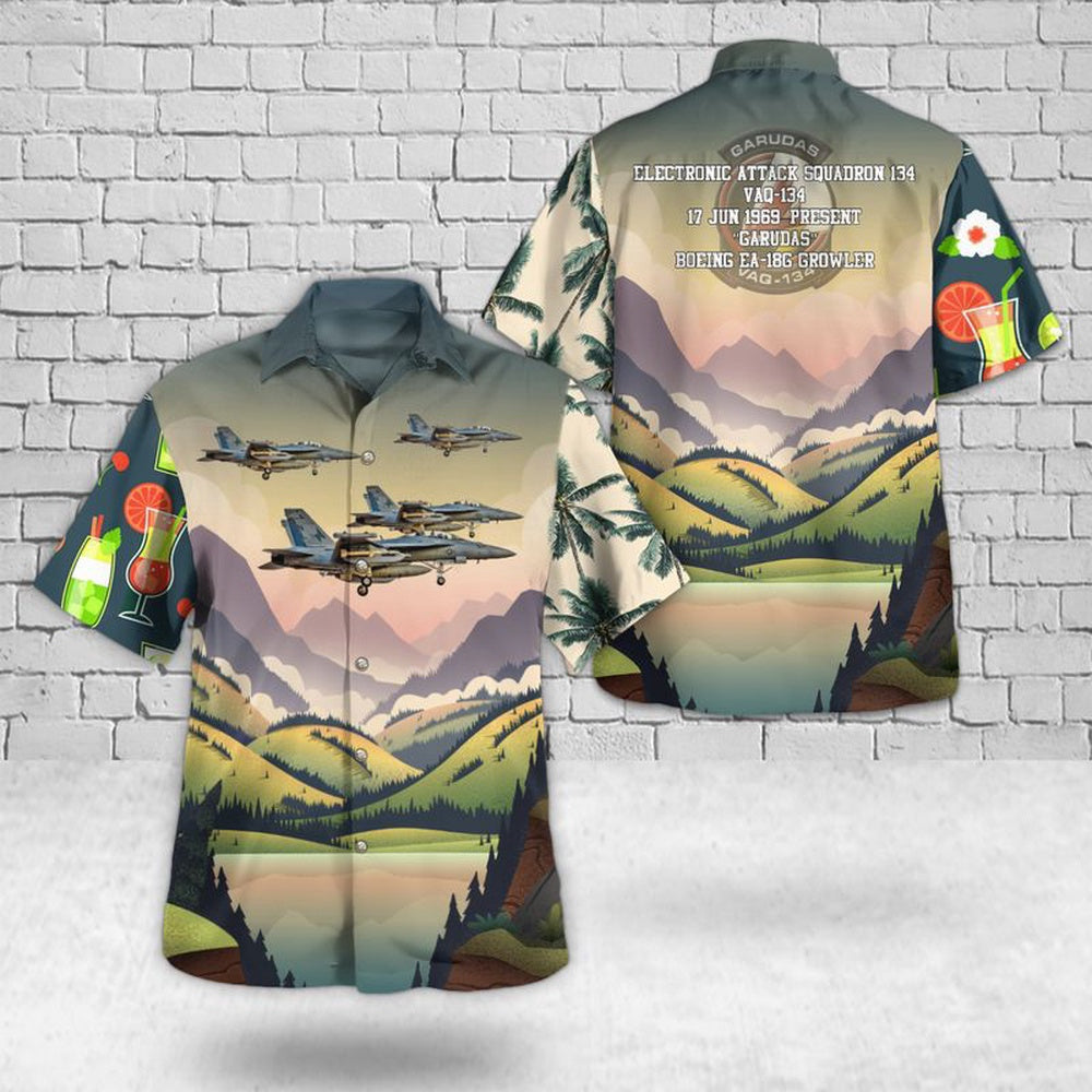 Us Navy Hawaiian Shirt, US Navy EA-18G Growler of VAQ-134 Garudas Hawaiian Shirt, Military Hawaiian Shirt