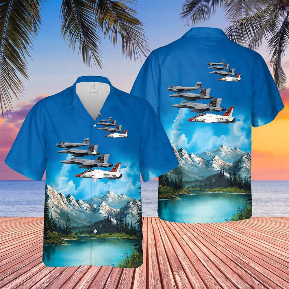 Us Navy Hawaiian Shirt, US Navy EA-6B, FA-18E, FA-18C and T-45 Of VX-23 Salty Dogs Hawaiian Shirt, Military Hawaiian Shirt