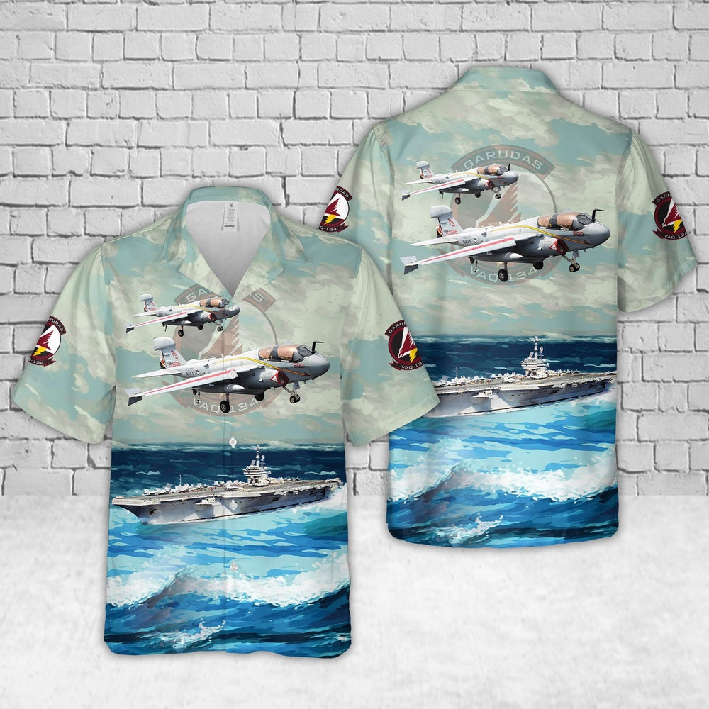 Us Navy Hawaiian Shirt, US Navy EA-6B Of Electronic Attack Squadron 134 (VAQ-134) And USS George H.W. Bush (CVN 77) Hawaiian Shirt
