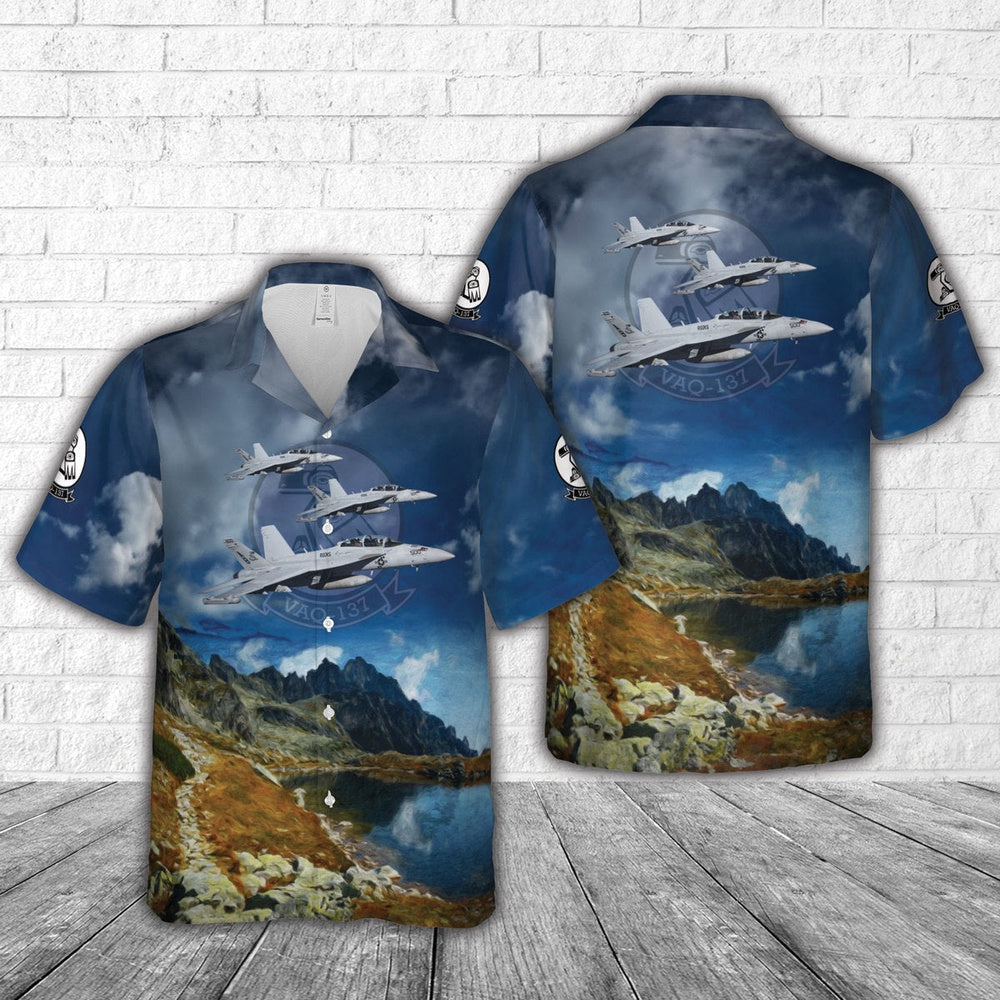 Us Navy Hawaiian Shirt, US Navy Electronic Attack Squadron 137 (VAQRON 137) VAQ-137 'Rooks' EA-18G Growler Hawaiian Shirt