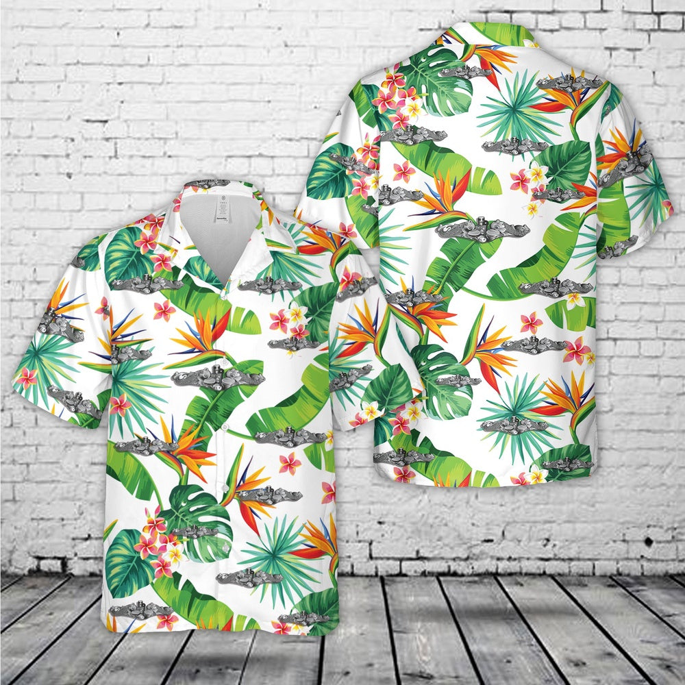 Us Navy Hawaiian Shirt, US Navy Enlisted Submarine Dolphins ( Silver) Hawaiian Shirt, Military Hawaiian Shirt