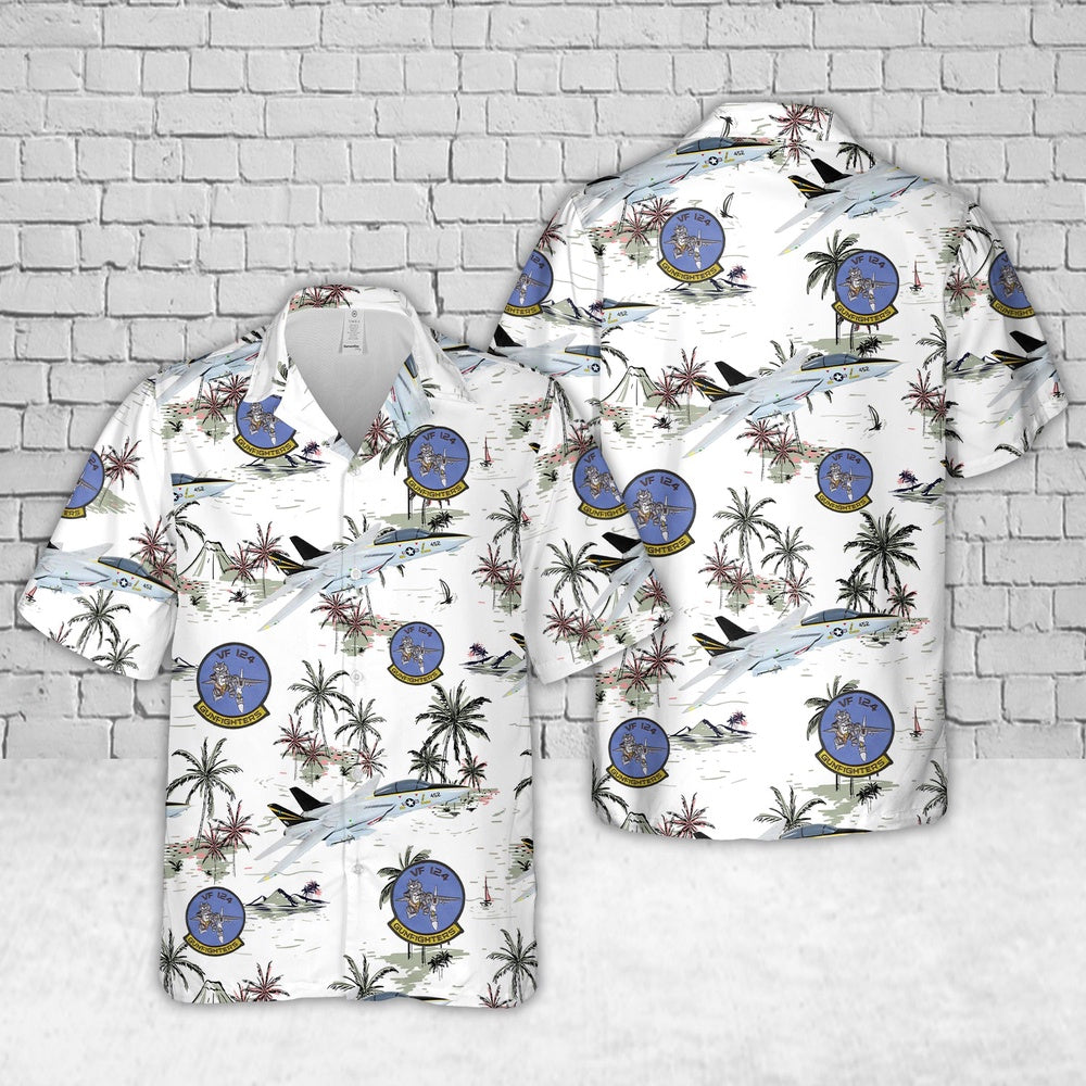 Us Navy Hawaiian Shirt, US Navy F-14A Tomcat aircraft of Fighter Squadron 124 (VF-124) Gunfighters Hawaiian Shirt, Military Hawaiian Shirt