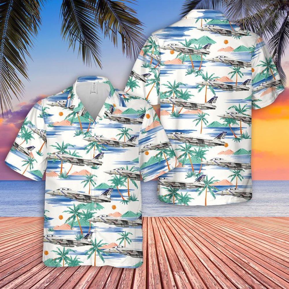 Us Navy Hawaiian Shirt, US Navy F-14B Tomcat Of VFA-143 Pukin Dogs Hawaiian Shirt, Military Hawaiian Shirt