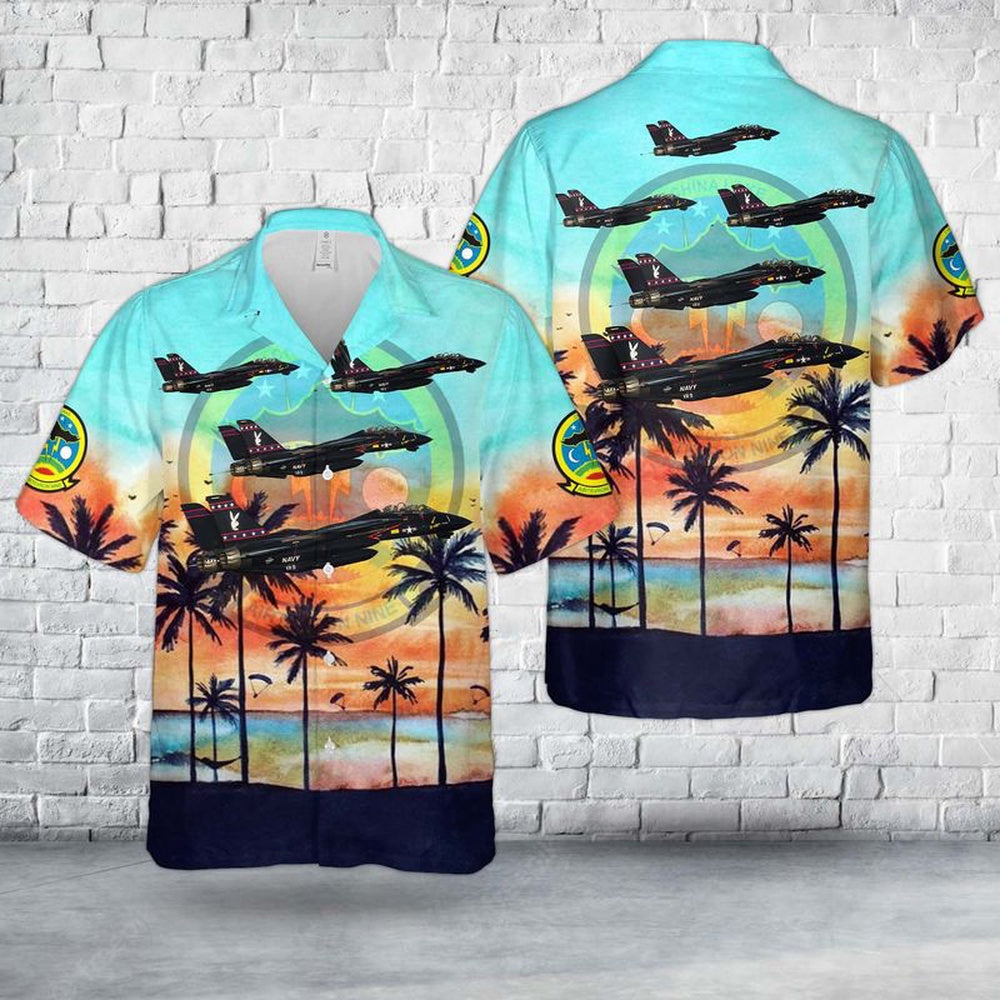 Us Navy Hawaiian Shirt, US Navy F-14 VX-9 Vandy 1 Black Bunny Hawaiian Shirt, Military Hawaiian Shirt