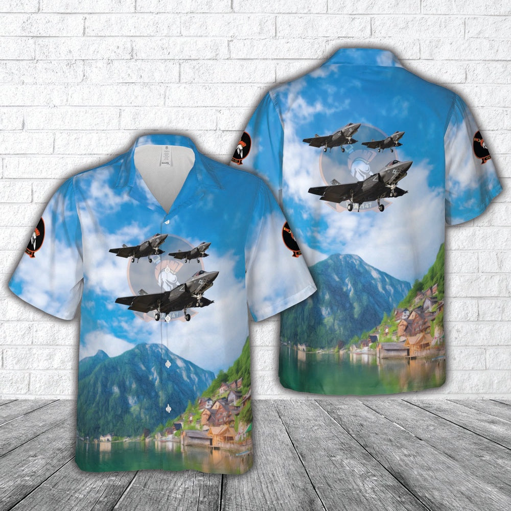 Us Navy Hawaiian Shirt, US Navy F-35C Lightning II (VFA-147 CVW-2) VFA-147 Argonauts Hawaiian Shirt, Military Hawaiian Shirt