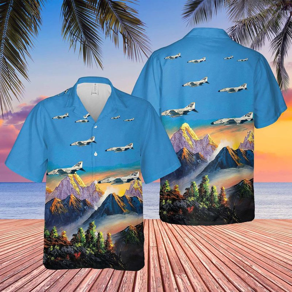 Us Navy Hawaiian Shirt, US Navy F-4Bs of VF-84 Jolly Rogers Hawaiian Shirt, Military Hawaiian Shirt