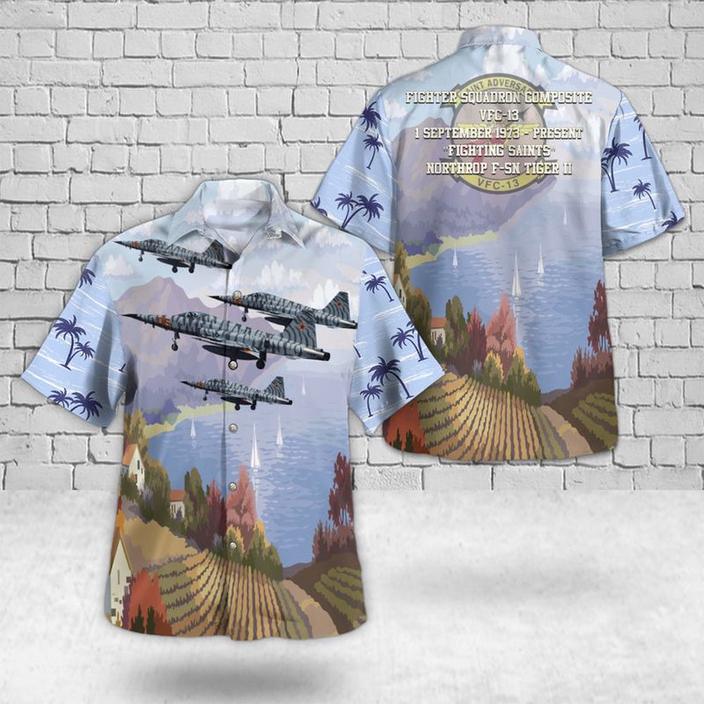 Us Navy Hawaiian Shirt, US Navy F-5N Tiger II Of VFC-13 Fighting Saints Hawaiian Shirt, Military Hawaiian Shirt