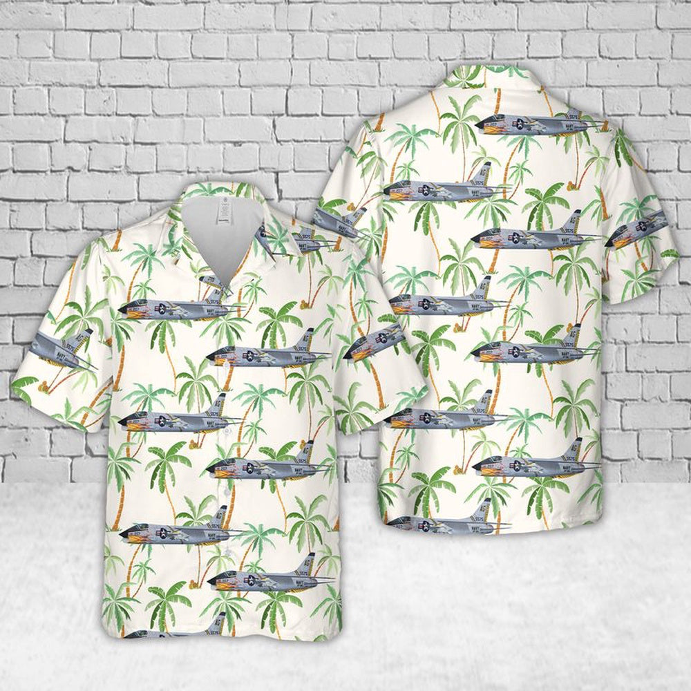 Us Navy Hawaiian Shirt, US Navy F-8C Crusader Of VF-84 Jolly Rogers Hawaiian Shirt, Military Hawaiian Shirt