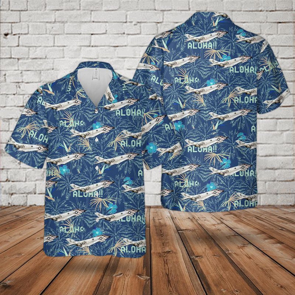 Us Navy Hawaiian Shirt, US Navy F3H-2M Of VF-61 Jolly Rogers Hawaiian Shirt, Military Hawaiian Shirt