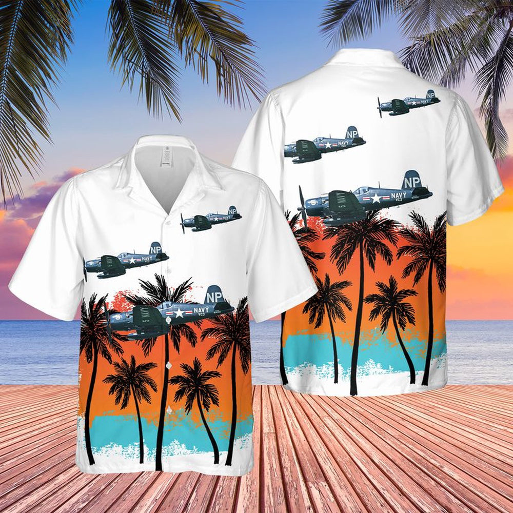 Us Navy Hawaiian Shirt, US Navy F4U-5NL Corsair Hawaiian Shirt, Military Hawaiian Shirt