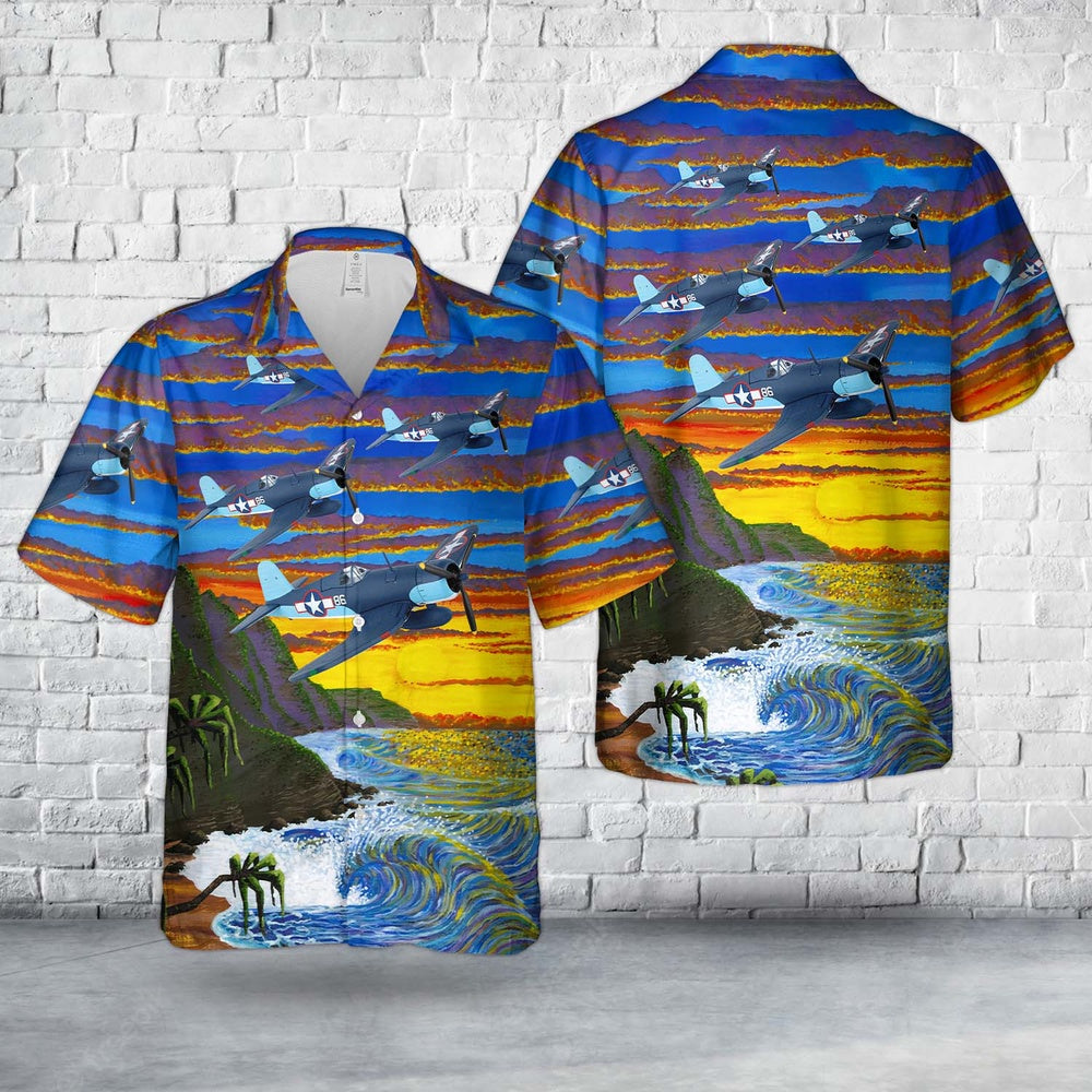 Us Navy Hawaiian Shirt, US Navy F4U Corsair Pappy Boyington World War II Hawaiian Shirt, Military Hawaiian Shirt
