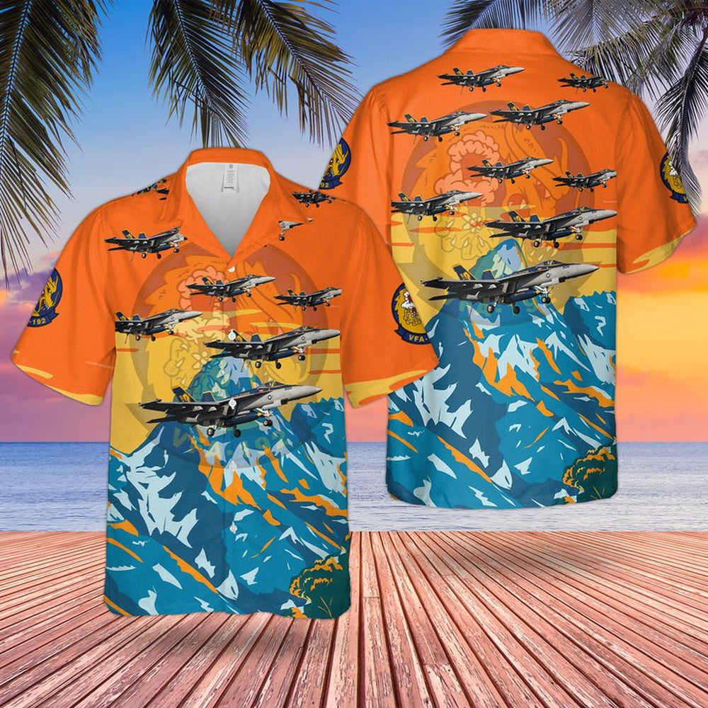 Us Navy Hawaiian Shirt, US Navy FA-18 Hornet Of Strike Fighter Squadron 192 (VFA-192) Golden Dragons Hawaiian Shirt