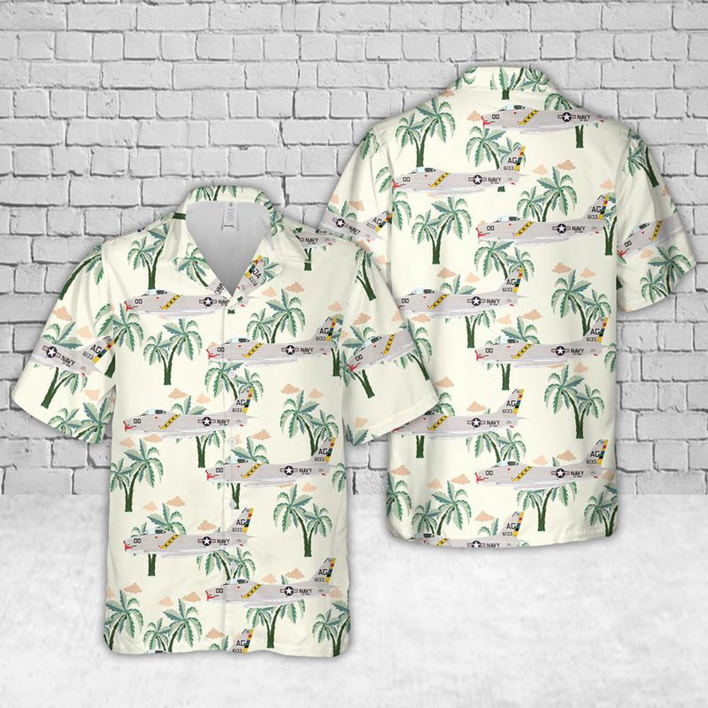 Us Navy Hawaiian Shirt, US Navy FJ-3M Fury Of VF-84 Jolly Rogers Hawaiian Shirt, Military Hawaiian Shirt