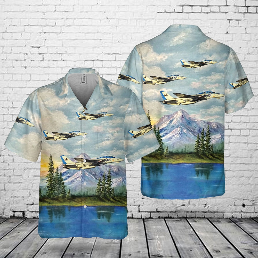 Us Navy Hawaiian Shirt, US Navy Fighter Squadron Two One Three (VF-213), F-14D Tomcat Blacklions Pocket Hawaiian Shirt