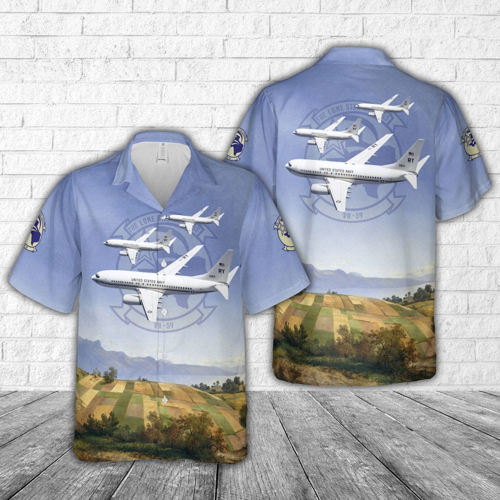 Us Navy Hawaiian Shirt, US Navy Fleet Logistics Support Squadron 59 (VR-59) The Lone Star Express C-40A Clipper Hawaiian Shirt