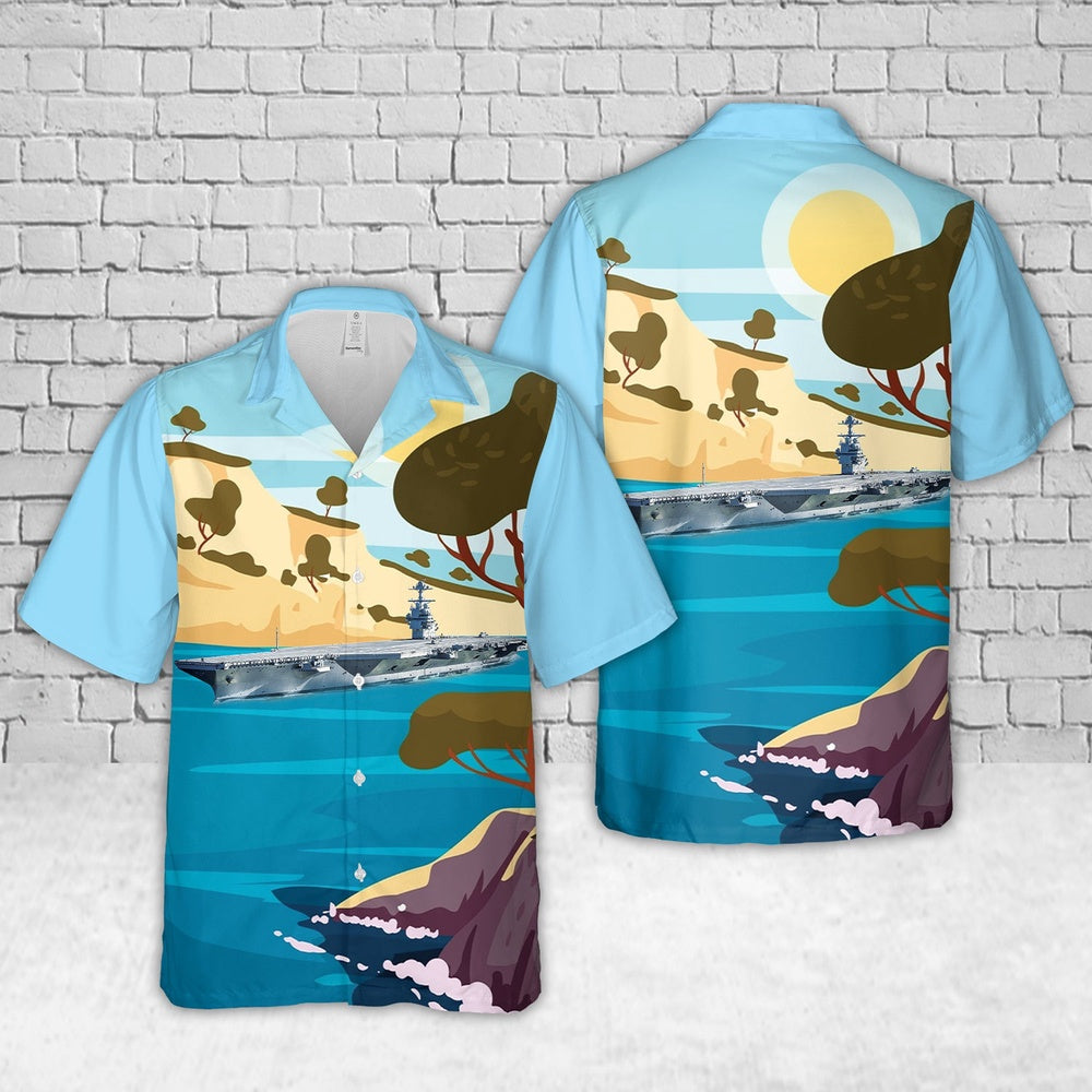 Us Navy Hawaiian Shirt, US Navy Gerald R Ford-class aircraft carrier Hawaii Shirt, Military Hawaiian Shirt