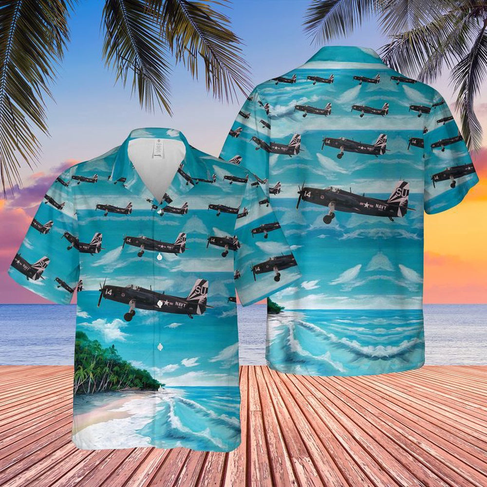 Us Navy Hawaiian Shirt, US Navy Grumman AF-2 Guardian Of VS-37 Hawaiian Shirt, Military Hawaiian Shirt