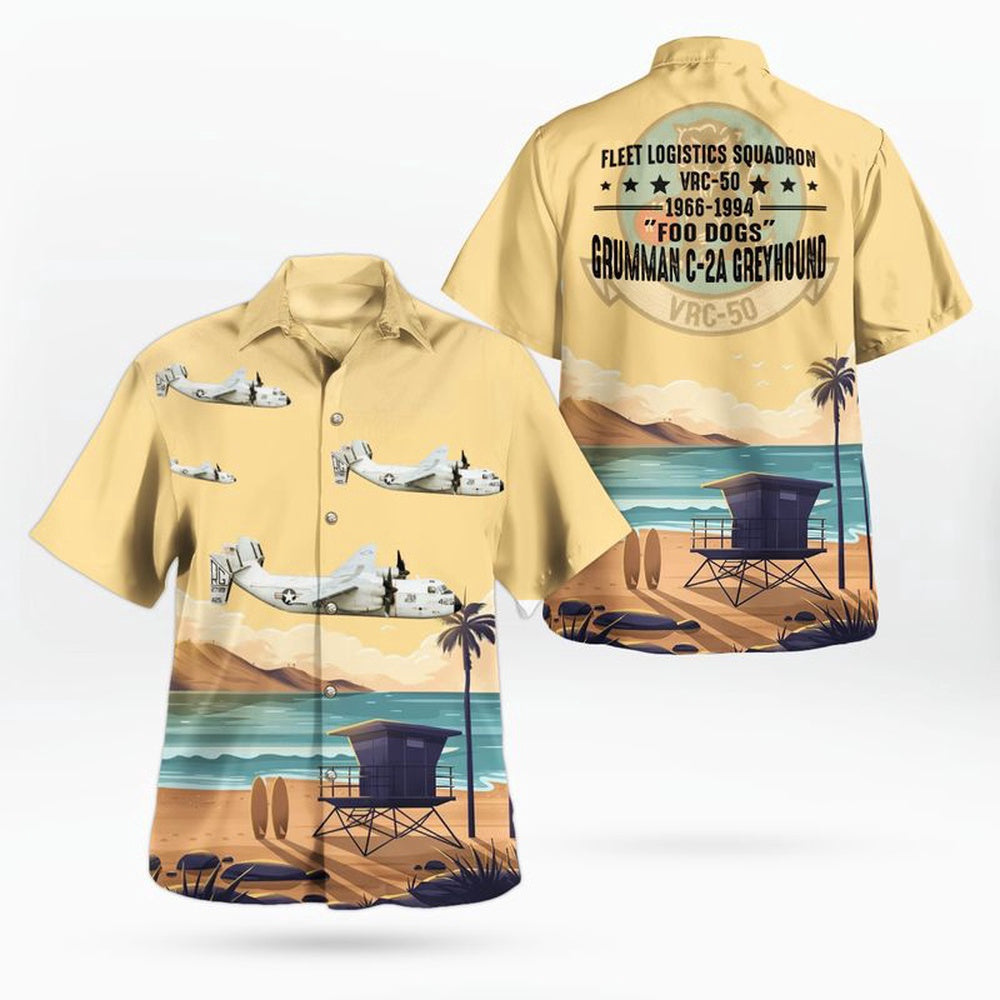 Us Navy Hawaiian Shirt, US Navy Grumman C-2A-05-GR Greyhound Of VRC-50 Foo Dogs Hawaiian Shirt, Military Hawaiian Shirt