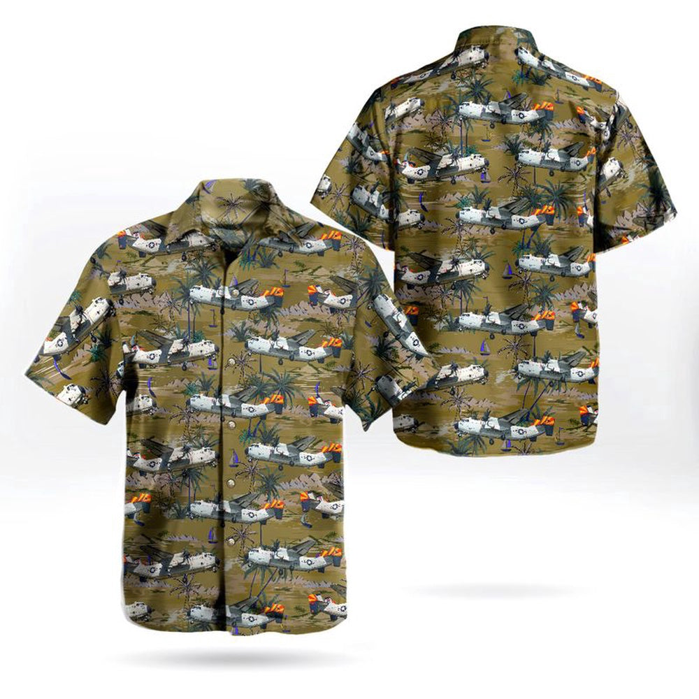 Us Navy Hawaiian Shirt, US Navy Grumman C-2A Greyhound (G-123) of VRC-40 Rawhides Hawaiian Shirt, Military Hawaiian Shirt