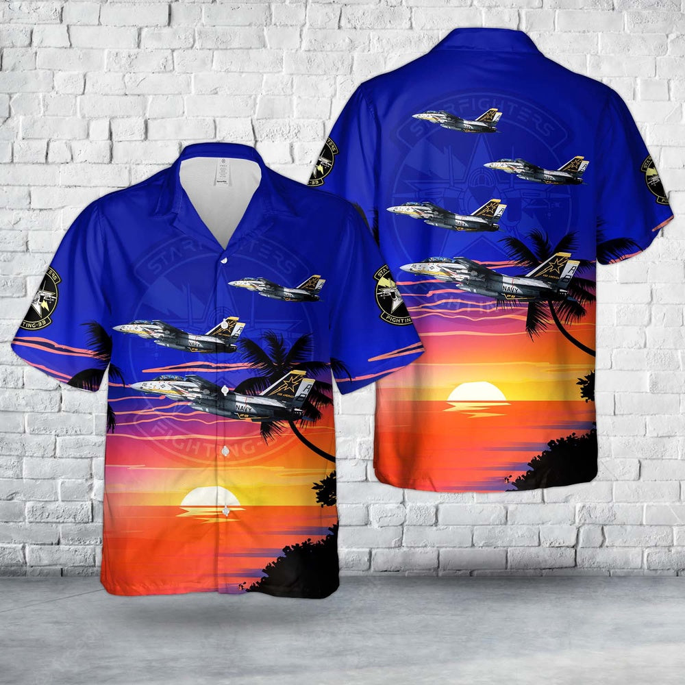 Us Navy Hawaiian Shirt, US Navy Grumman F-14A-75-GR Tomcat (BuNo 159428) from Fighter Squadron 33 (VF-33) Starfighters Hawaiian Shirt