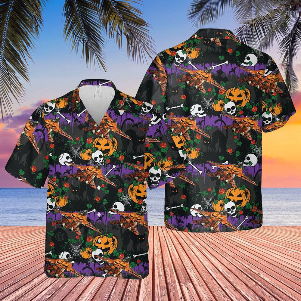 Us Navy Hawaiian Shirt, US Navy Grumman F-14 Tomcat Halloween Hawaiian Shirt, Military Hawaiian Shirt