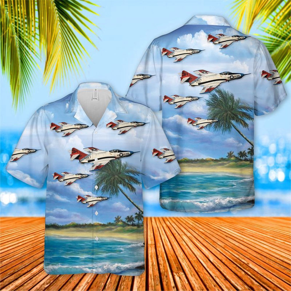 Us Navy Hawaiian Shirt, US Navy Grumman F-9 Cougar Hawaiian Shirt, Military Hawaiian Shirt