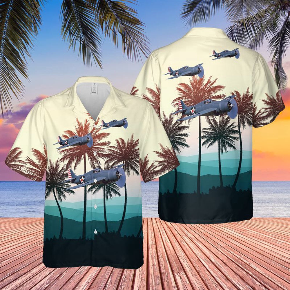 Us Navy Hawaiian Shirt, US Navy Grumman F4F-3 Hawaiian Shirt, Military Hawaiian Shirt