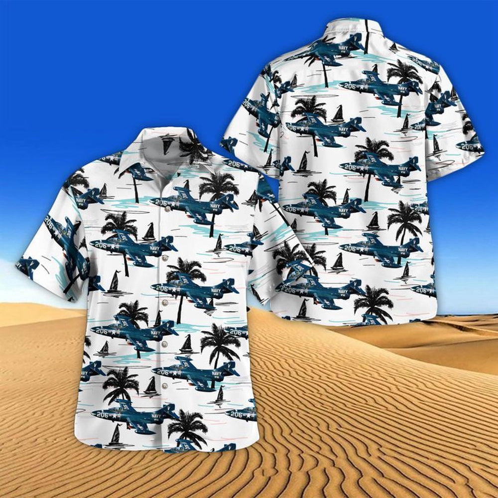 Us Navy Hawaiian Shirt, US Navy Grumman F9F Panther Hawaiian Shirt, Military Hawaiian Shirt