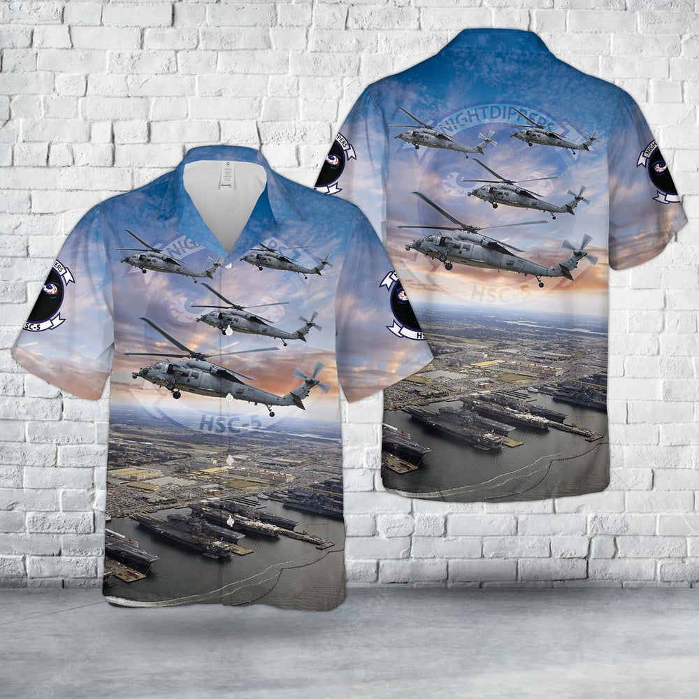 Us Navy Hawaiian Shirt, US Navy HSC-5 Nightdippers Sikorsky MH-60S Seahawk At Naval Station Norfolk Hawaiian Shirt