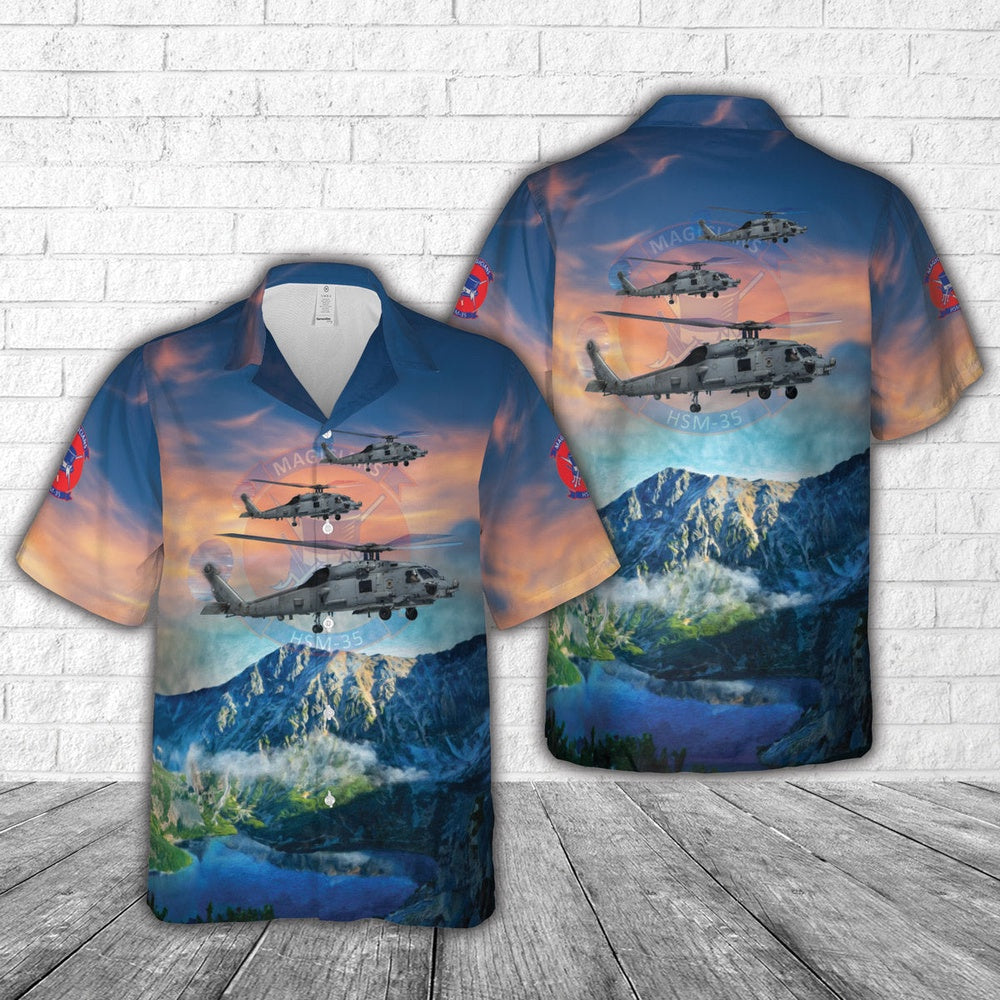 Us Navy Hawaiian Shirt, US Navy Helicopter Maritime Strike Squadron 35HSM-35 'Magicians' MH-60R Seahawk Hawaiian Shirt