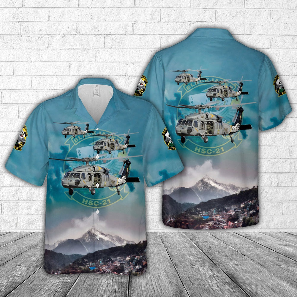 Us Navy Hawaiian Shirt, US Navy Helicopter Sea Combat Squadron 21 (HSC-21) Blackjacks Hawaiian Shirt, Military Hawaiian Shirt