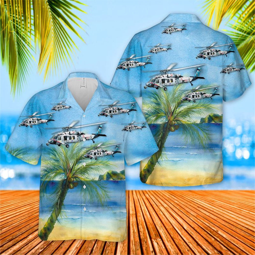 Us Navy Hawaiian Shirt, US Navy Helicopter Sea Combat Squadron 6 (HELSEACOMBATRON 6) HSC-6 Screamin' Indians Hawaiian Shirt