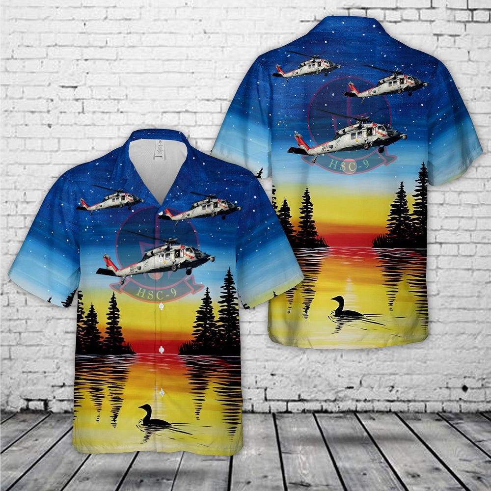 Us Navy Hawaiian Shirt, US Navy Helicopter Sea Combat Squadron 9 (HSC-9) Tridents Hawaiian Shirt, Military Hawaiian Shirt