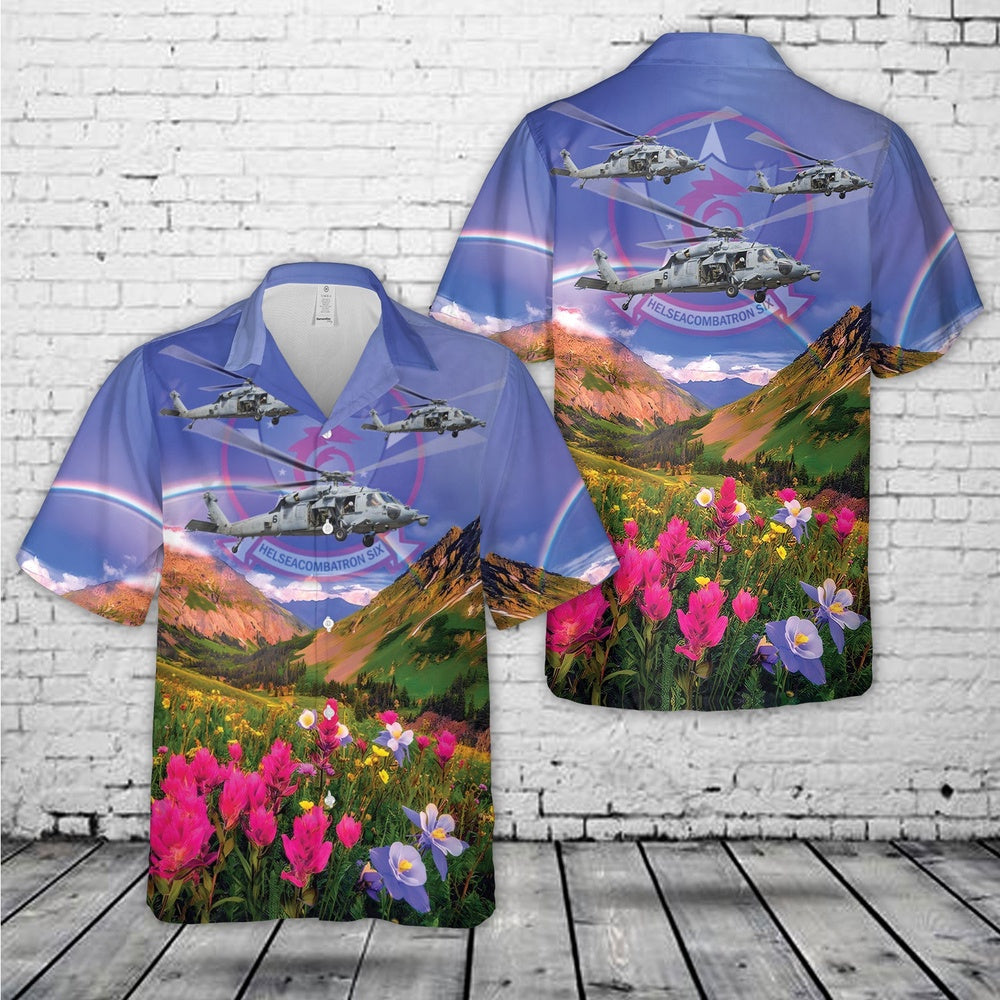 Us Navy Hawaiian Shirt, US Navy Helicopter Sea Combat Squadron SIX (HSC-6) MH-60S Seahawk Hawaiian Shirt