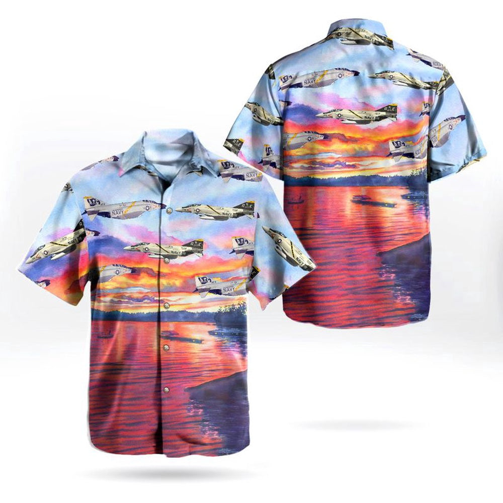 Us Navy Hawaiian Shirt, US Navy Historical Aircraft McDonnell Douglas F-4 Phantom II Hawaiian Shirt, Military Hawaiian Shirt