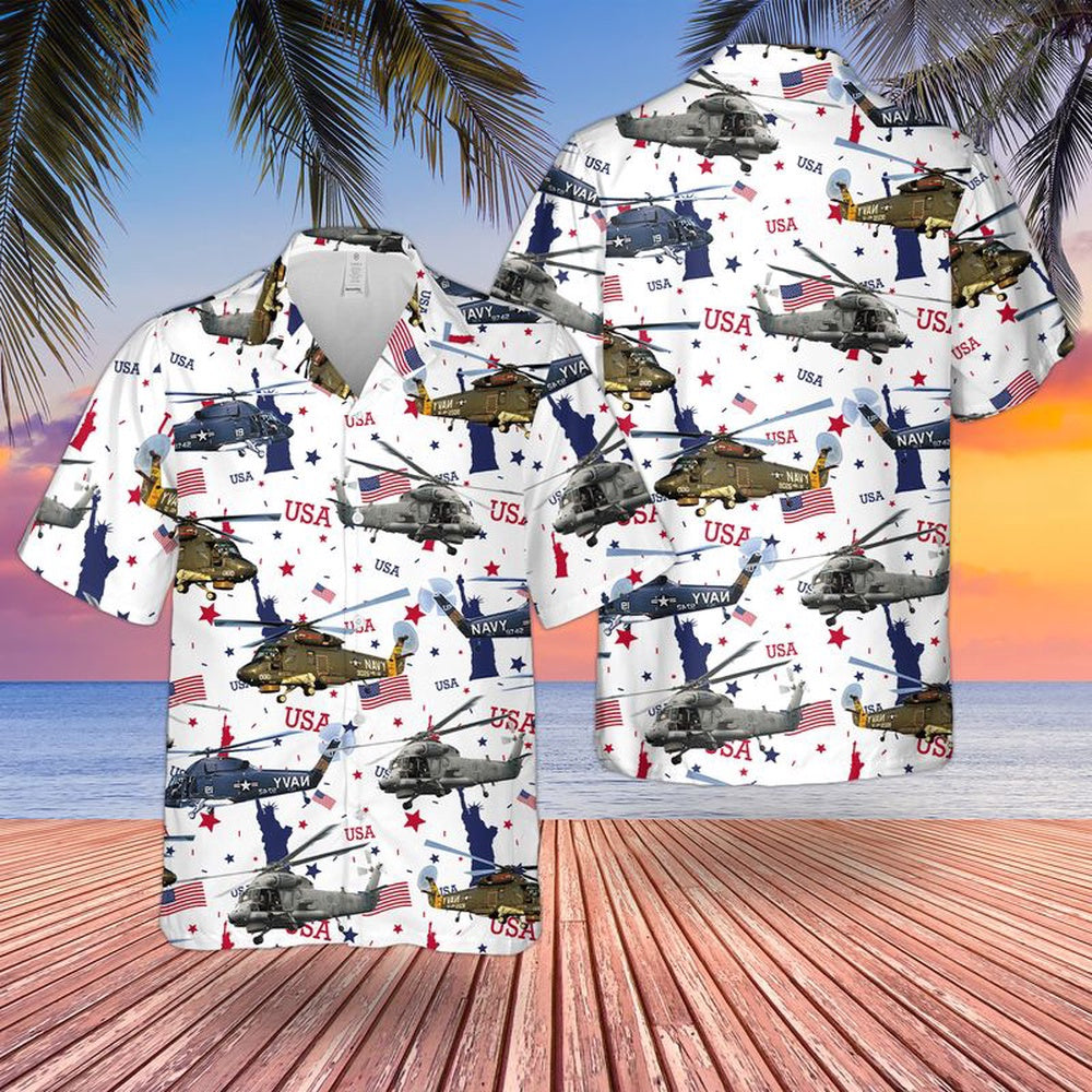 Us Navy Hawaiian Shirt, US Navy Kaman SH-2 Seasprite 4th Of July Hawaiian Shirt, Military Hawaiian Shirt
