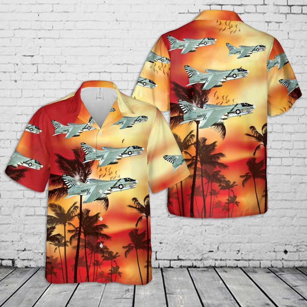 Us Navy Hawaiian Shirt, US Navy LTV A-7E Corsair II Of VA-195 Dambusters Hawaiian Shirt, Military Hawaiian Shirt